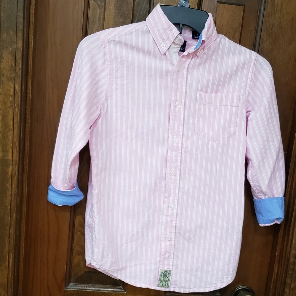 Boys button down pink striped shirt. 8. Blue